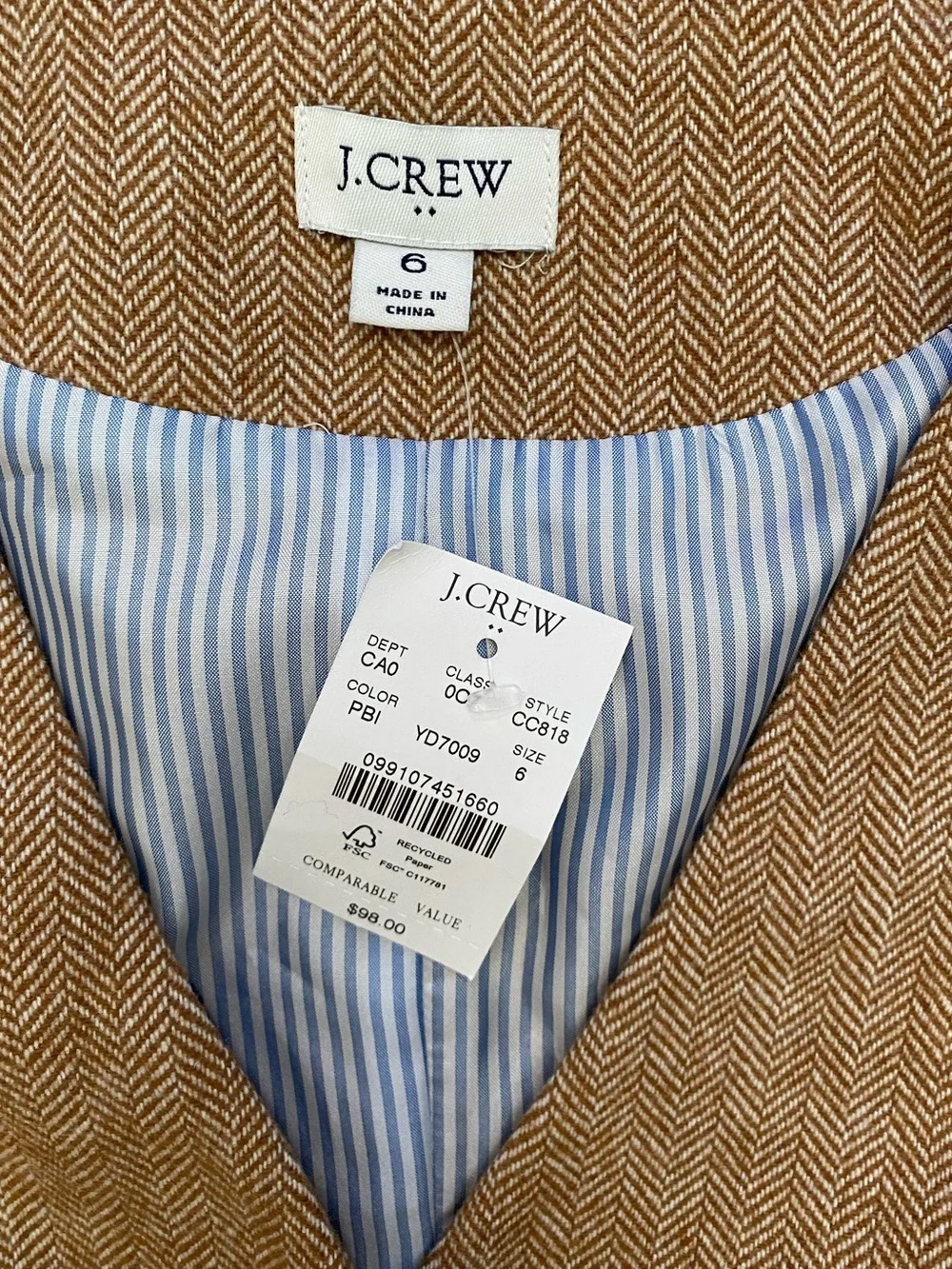 J. Crew Factory Brown Herringbone Button Vest